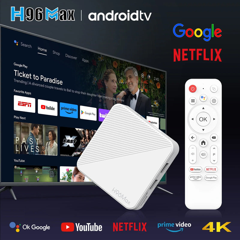 H96 MAX  Android 14 TV Box, 4K Ultra HD Streaming, 16 GB Storage, Google Voice